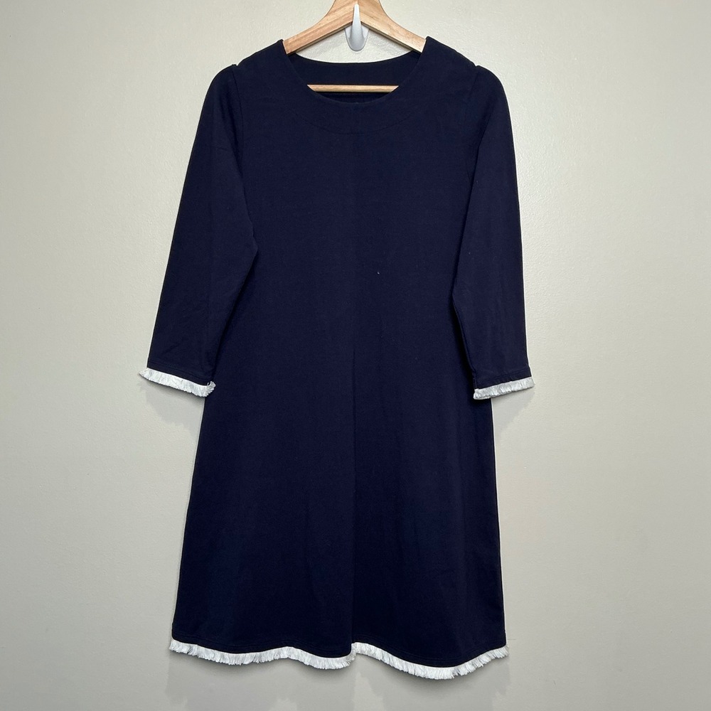Spartina 449 Navy Blue Fringe‎ Dress Womens Pima Cotton Quiet Luxury Minimalist